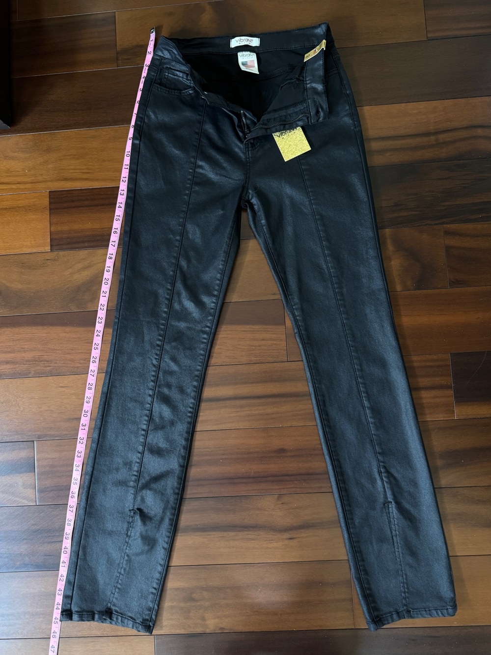 BLACK COATED SPLIT BOTTOM JEANS NWT - Picture 14 of 15